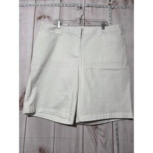 Lands' End Shorts Womens 20W White Mid Rise Chino Bermuda Stretch Pockets‎ Plus